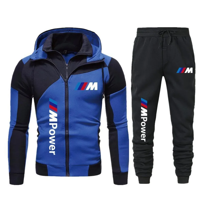 

NEWBMW Logo Men's Sports Suit Double Zipper Two-Piece Sports Suit Men's Jacket Sports Suit BMW Hooded Sweatshirt+Pants New Model