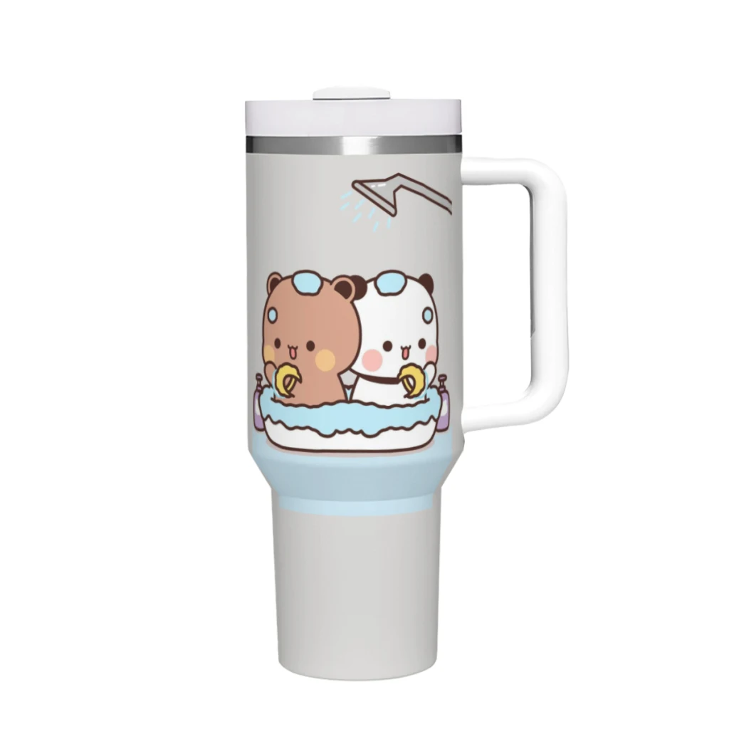 Travel Mugs Panda Bear Hug Bubu Dudu Stainless Steel 304 Drinkware Thermal 40oz/1200ml  Large Capacity Handle Car Cup