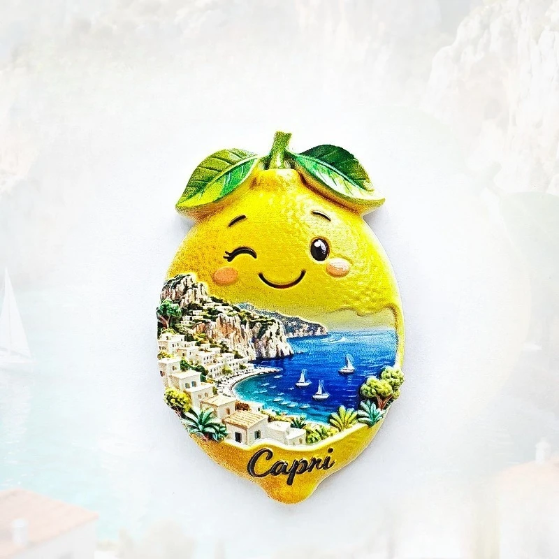 

Capri Smile Lemon Fridge Magnet - Cheerful 3D Coastal Citrus Souvenir Unique Mediterranean Gift for Sunny & Whimsical Decor