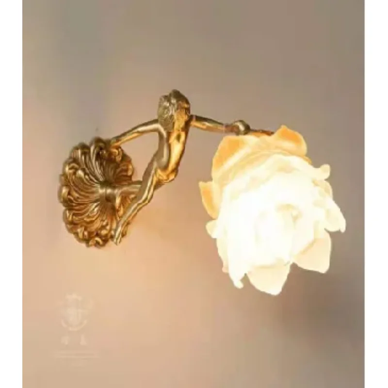 French style retro living room bedroom pendant lamp angel medieval style North European and American style petal glass headlight