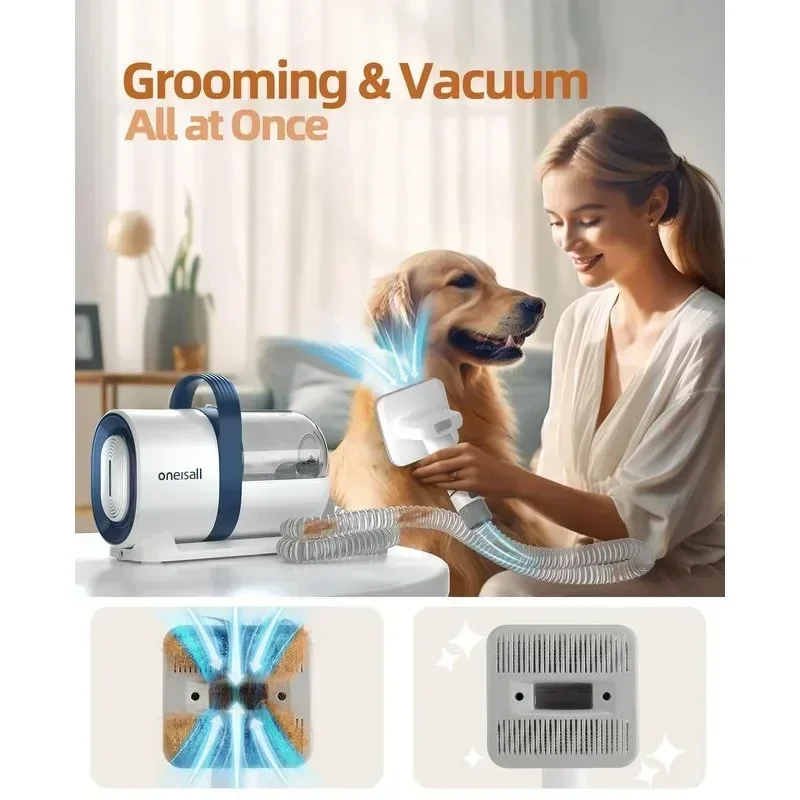 Oneisall Dog Hair Vacuum & Dog Grooming Kit, Pet Grooming Vacuum with Pet Clipper Nail Grinder, 1.5L Dust Cup Dog Brush Vacuum