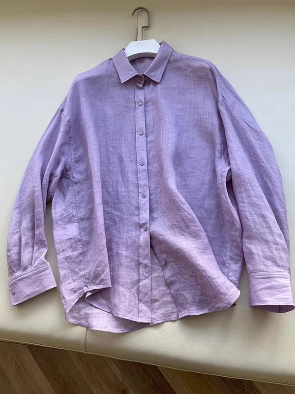 

plus Size 300 Pounds Women's Shirt Lavender Purple Linen Long Sleeve Sun Protection Spring Summer Versatile Top Button Design
