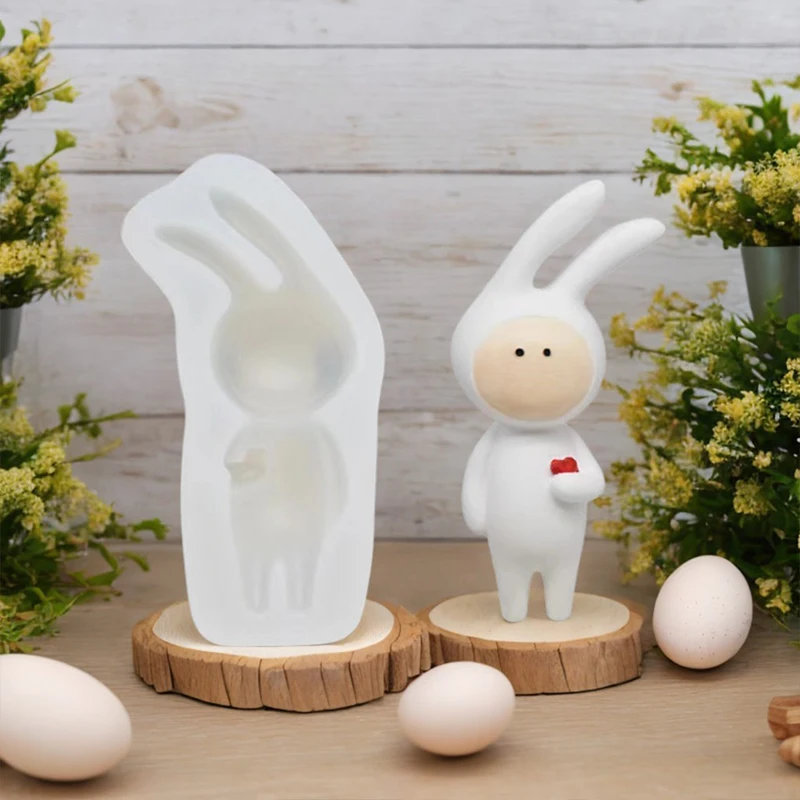 عيد الفصح الكرتون أرنب شمعة قالب من السيليكون DIY لطيف تصميم أرنب قطارة قالب الجص #2