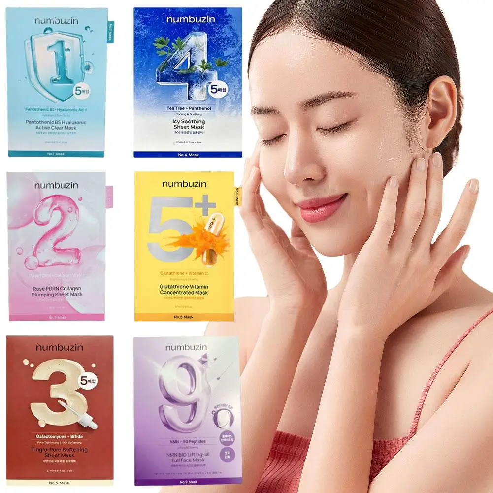 mascara-facial-coreana-numbuzin-pacote-com-5-folhas-mascara-de-colageno-b5-hialuronico-pdrn-refinadora-de-poros-calmante-reparadora-de-barreira-iluminadora