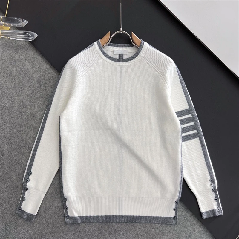 Fashionable Striped Knit Sweater round Neck Pullover Casual Slim Fit Winter Men's Clothing Classic Sle Youth Trend Urban Fa...