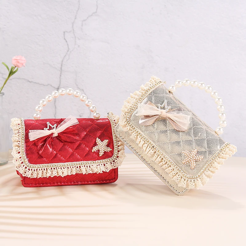 New Children\'s Bags For Little Girls Hand-Held Diagonal Mini Cute Fashion Princess Holiday Gift Lace Pearl Starfish