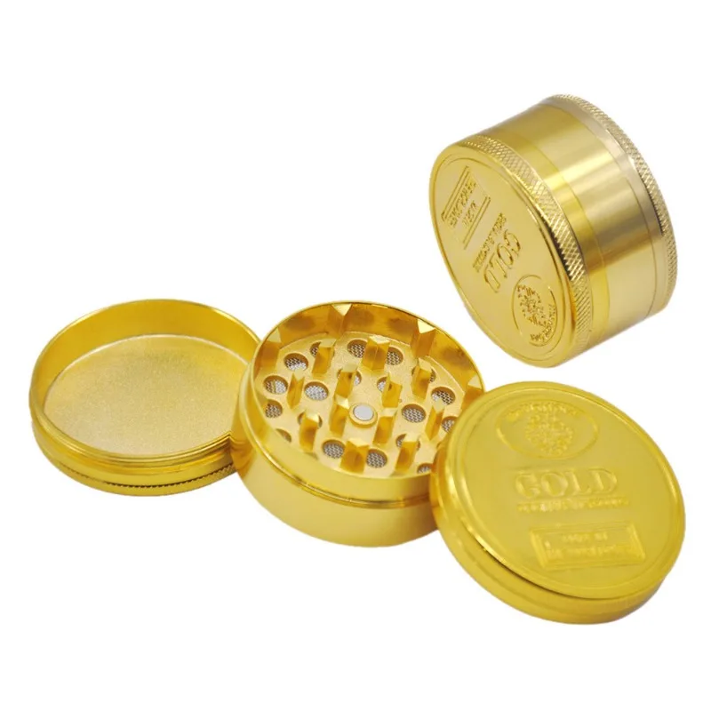 Premium Gold Herb Grinder - 4 Layer Design with Pollen Catcher, Mirror Finish from Zinc Alloy for Efficient Grinding