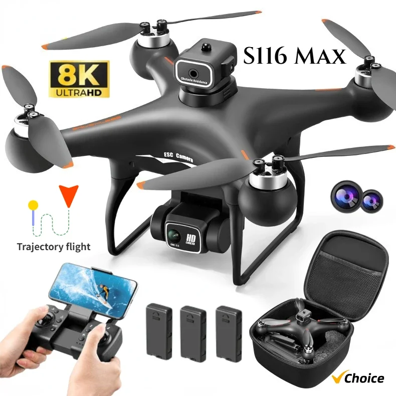 S116 MAX Drone Professional with 3 Batteries 8K Dual Camera Optical Flow Brushless 360° Obstacle Avoidance WIFI FPV RC Dron Toys