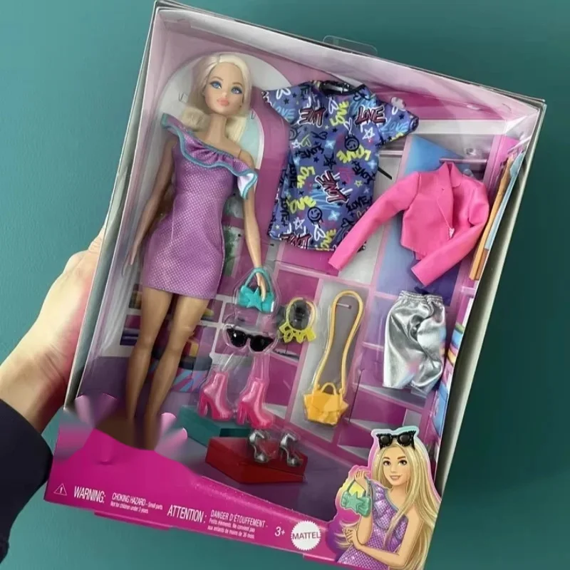 Nova caixa de presente da moda de boneca sorridente-brelho brilhante vestir-se brinquedo com roupas elegantes combinando presente de aniversário perfeito