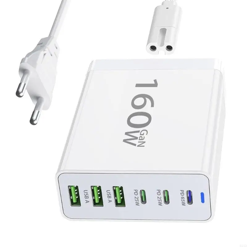 

E06d 160W USB C Desktop Desktop Carder 6 Port Harging Hub Поддержка PD20W 3 USB C и 3 USB