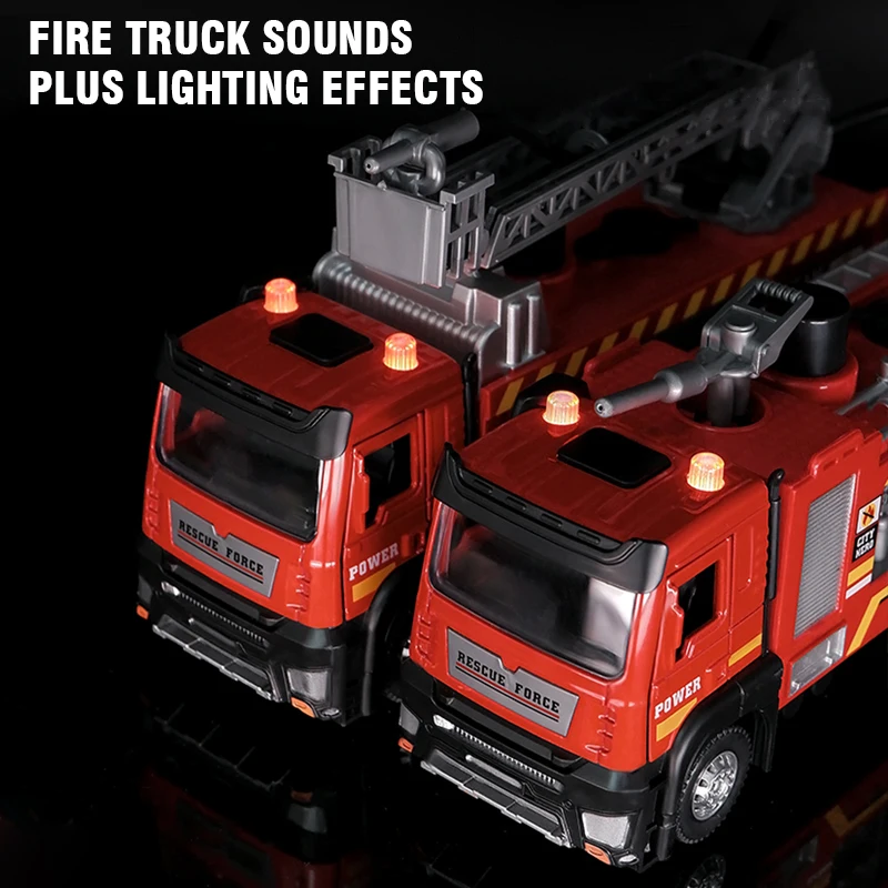 Diecast Fire Truck Alloy Firefighter Water Spray Sprinkler Toy Simulation Truck with Light Music Rescue Engine Christmas Gift