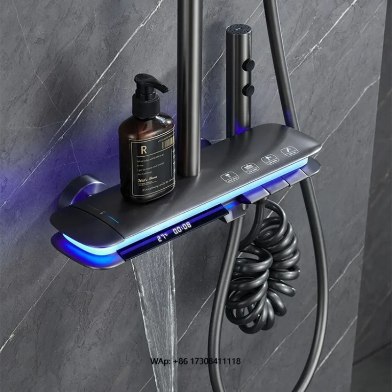 

Смеситель для горячей и холодной воды в ванной комнате, душевая система, настенная ванна, смеситель для дождевой ванны, термостатический атмосферный свет