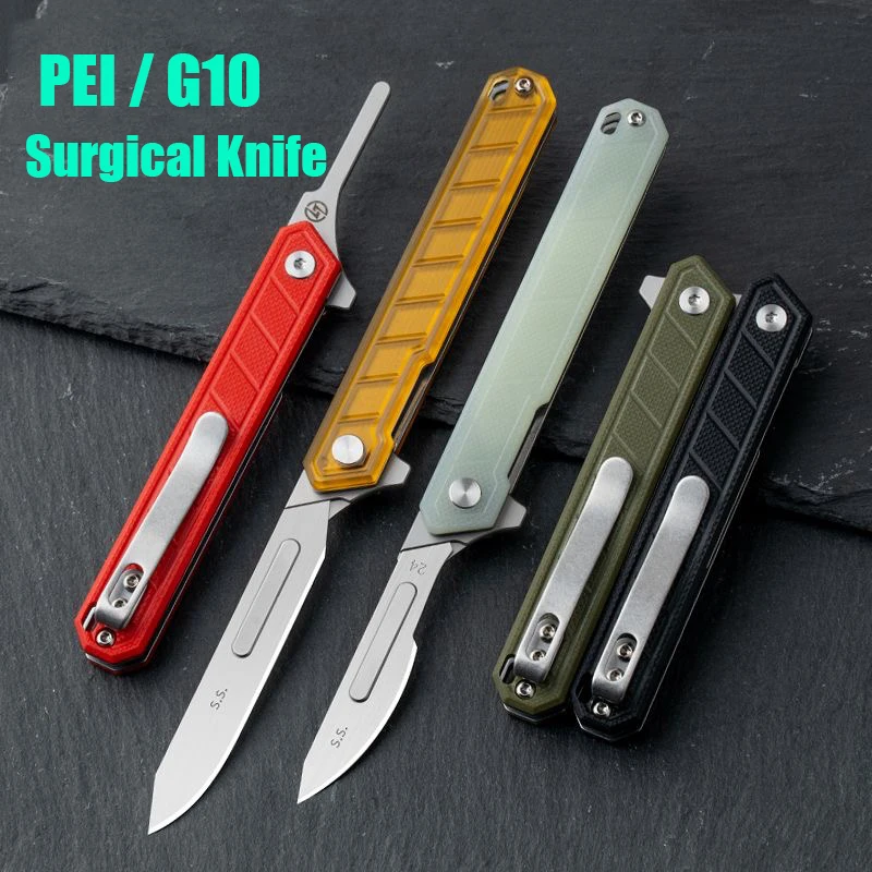 pei bisturi folding knife utility pocket knife adequado para uma variedade de lamina back clip auto camping defesa ferramenta edc g10 01