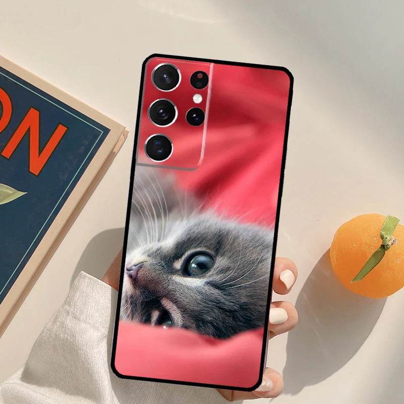 لطيف القط الحيوان قضية الهاتف لسامسونج غالاكسي S20 FE S21 S22 S23 الترا نوت 20 نوت 10 S8 S9 S10 زائد غطاء