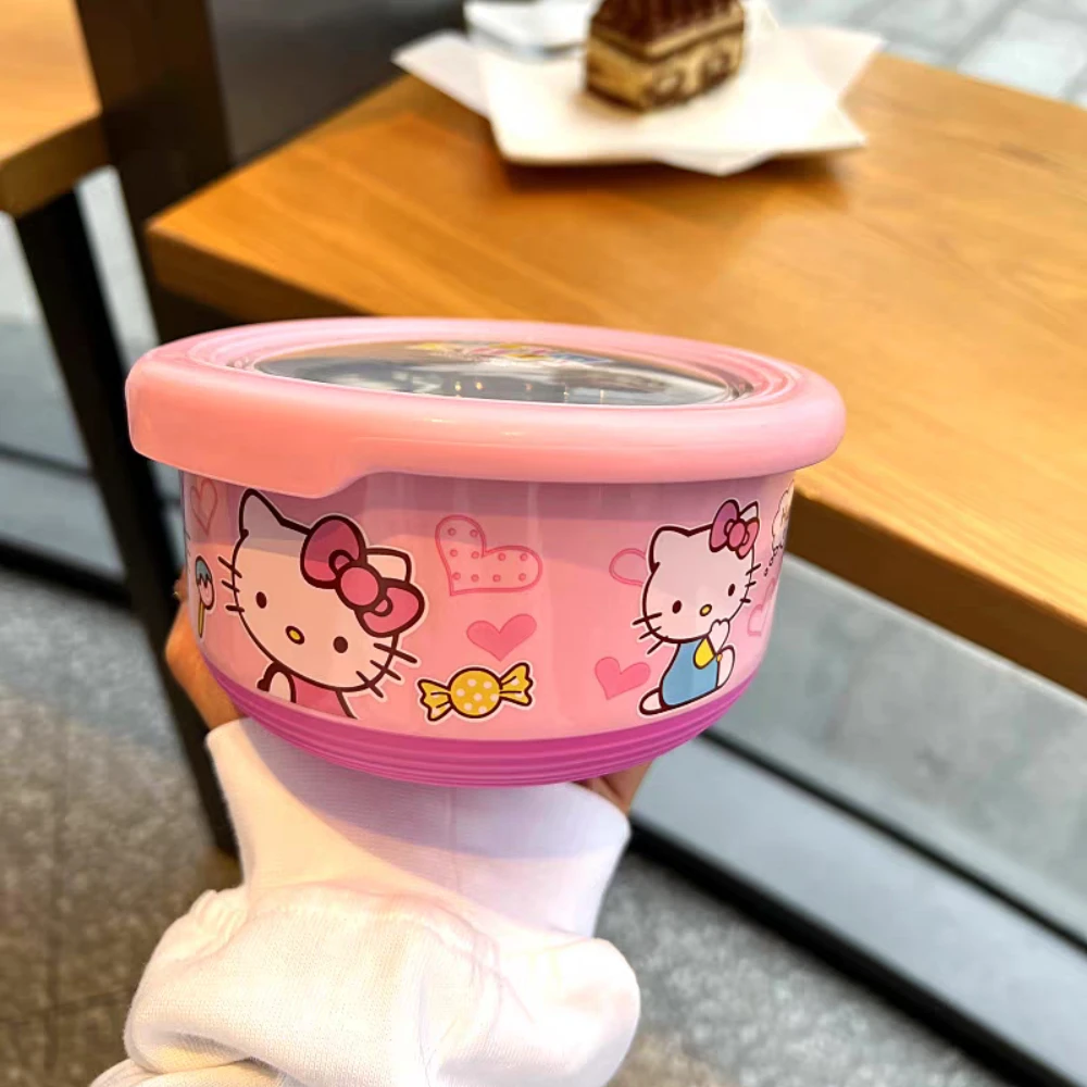 かわいいサンリオハローキティステンレス鋼ボウル蓋付き漫画 Kt 猫学生インスタントラーメンフルーツサラダボウルホームギフト