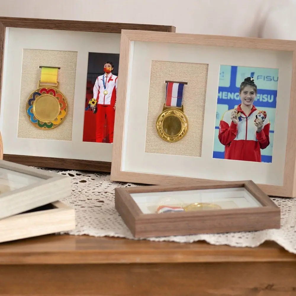 Handcrafted Wooden Medal Display Frame For Marathon Race Awards Ribbon Holder Desktop Shadow Box Wall Mount Decor