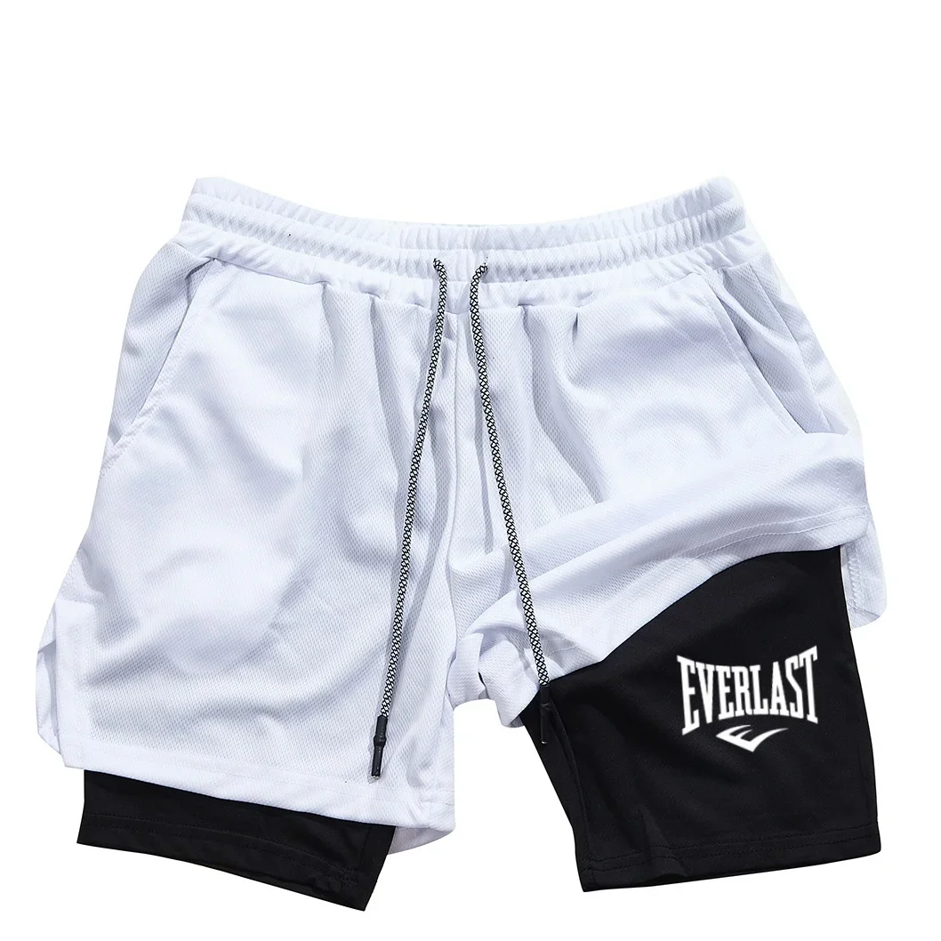 

2026 New Men's Compression Gym Shorts EVERLAST Printed Sports Pants Double Layer Quick Drying Basketball BeachMuscles Fitness
