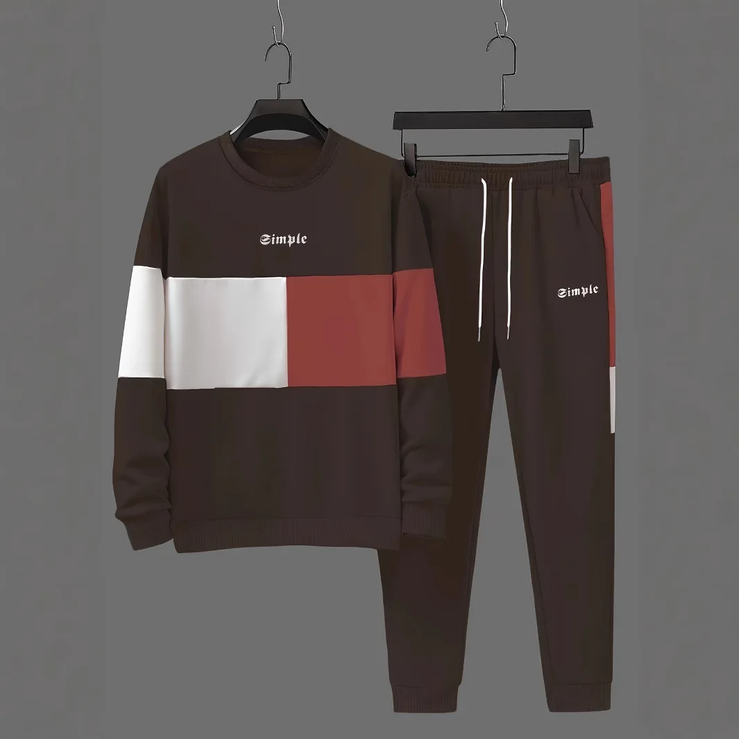 2026 Frühling Herbst Herren Rundhals 3D-Buchstaben-Print Zweiteiliger Hoodie-Trainingsanzug Weich Bequem Locker Streetwear Alltag Lässig Co-Ord M – Detail 5