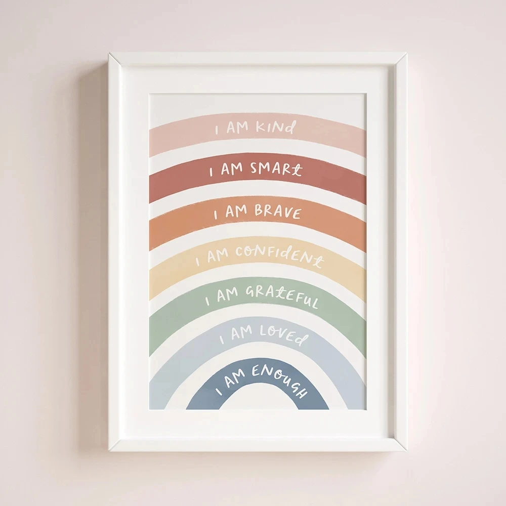 Rainbow Positive Affirmation Print Inspirational Poster Self Confidence Quotes Wall Art Canvas Painting Kids Room Home Decor