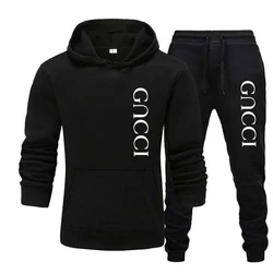 2024 Men's Casual Jogging Sportswear Set Hoodie and Black Sweatpants Rubberized Jacket Fashion Sports Winter Warm 2 Piece Set