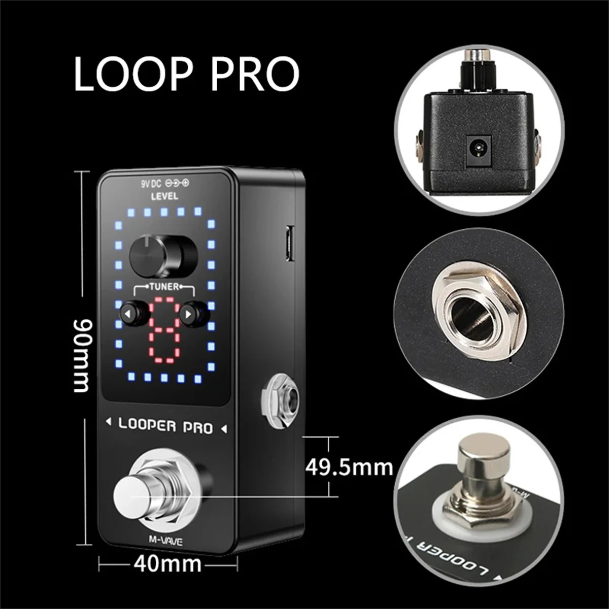 M-VAVE Looper Pro Guitar Effect Pedal 9 Loops 40 Minutes Recording Time Loop Station with Tuner Unlimited Overdub Guitar Pedal