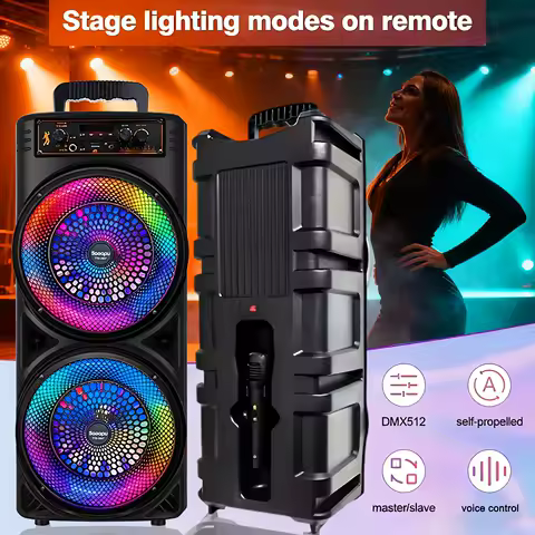 Altavoz Bluetooth Inalámbrico Portátil para Exteriores con Luces LED de Colores y Micrófono, Compatible con Tarjeta TF / Radio FM / USB / AUX