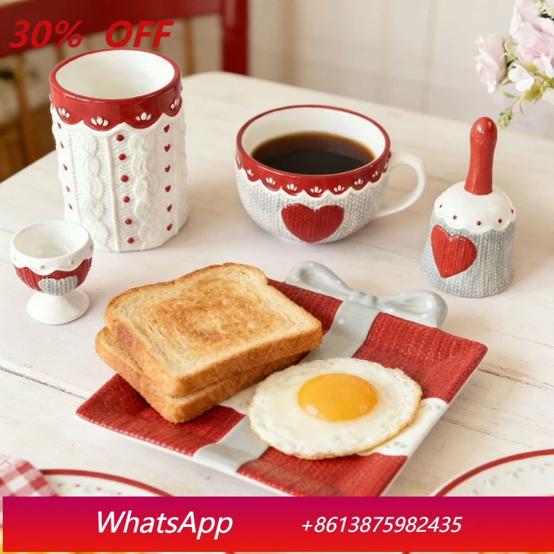 

LMM ceramic tableware love breakfast milk coffee cup bowl plate heart relief