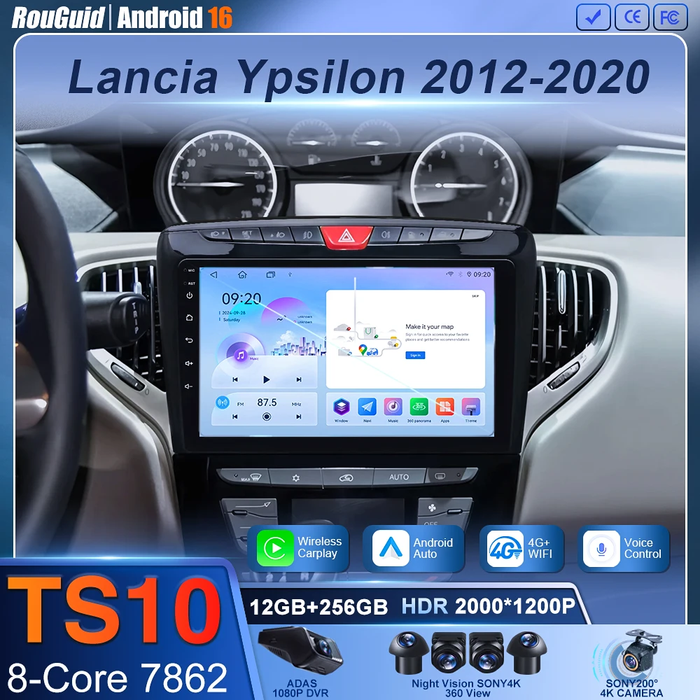 

Car Stereo Android 16 Auto Car Radio For Lancia Ypsilon 2012 - 2020 GPS Navigation Carplay Touch Screen Autoradio 8 Core Wifi BT