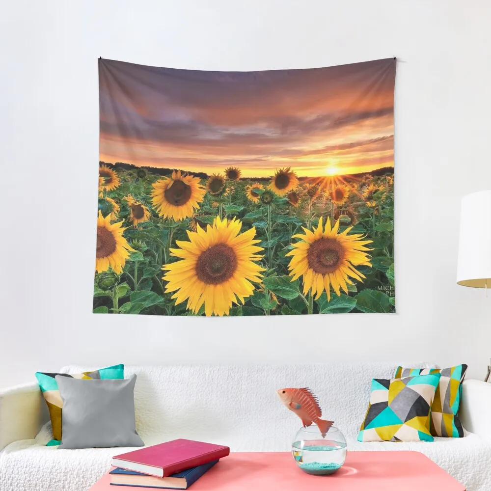 Sunflower field series #15 –Sunflower field sunset - by Jéanpaul Ferro Tapestry Wall Coverings Bedroom Decoration Tapestry