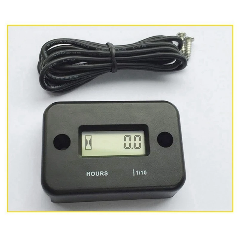 Waterproof LCD Display Digital Hour Meter Inductive Timer For Bike Motorcycle ATV Snowmobile Engine, Black