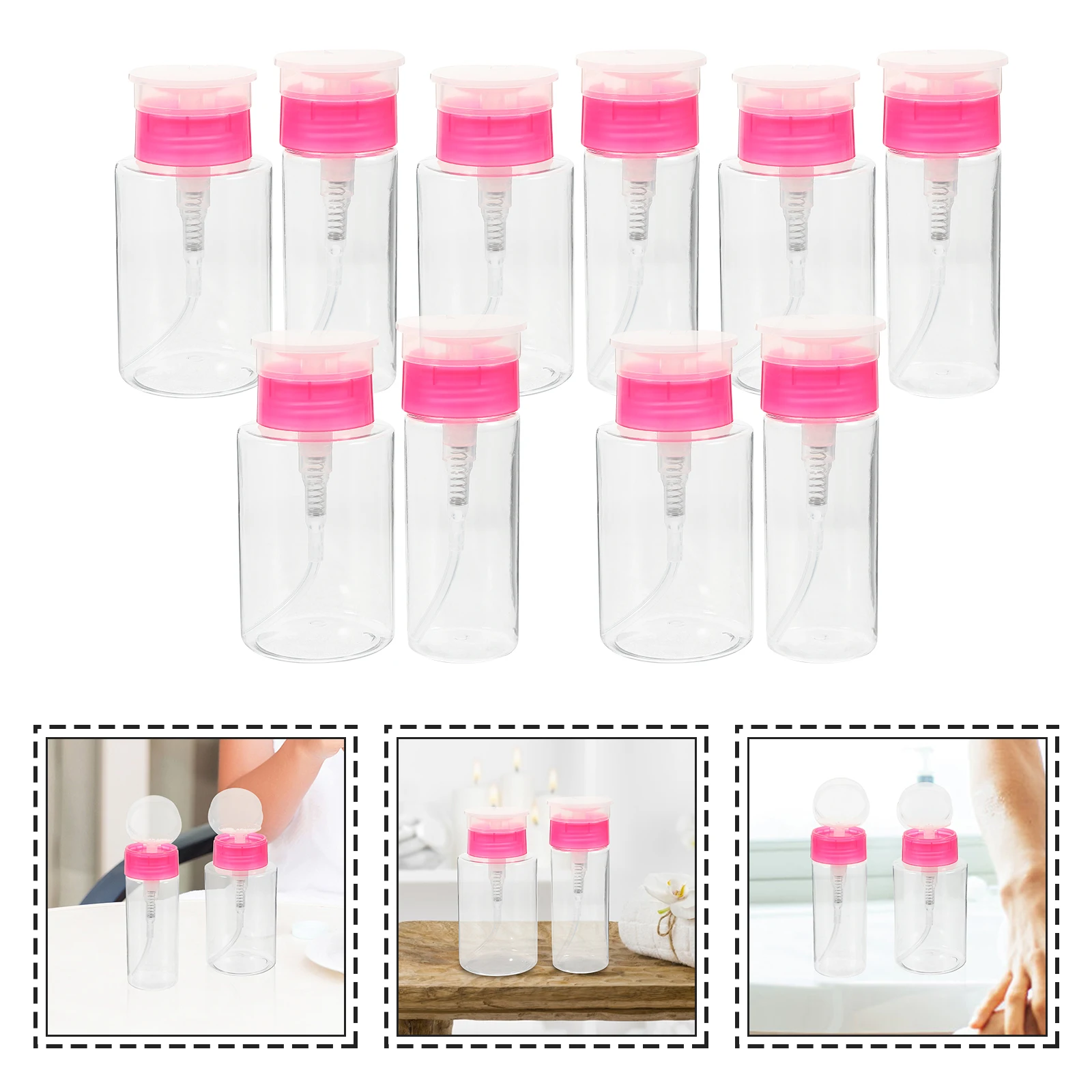 

10 pcs Nail Polish Remover Dispenser Empty Refillable Small Pump Bottle Liquid Dispenser For Makeup Remover Push Down Pump