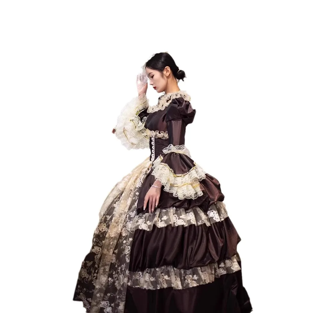 유럽 ​​중세 유럽 법원 복고풍 드레스 빅토리아 귀족 긴 드레스 드라마 catwalk 사진 vestido corto elegantes