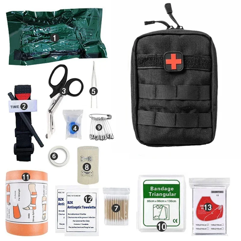 IFAK-bolsa médica táctica de primeros auxilios, equipo de supervivencia para caza al aire libre, torniquete de emergencia EDC Moll