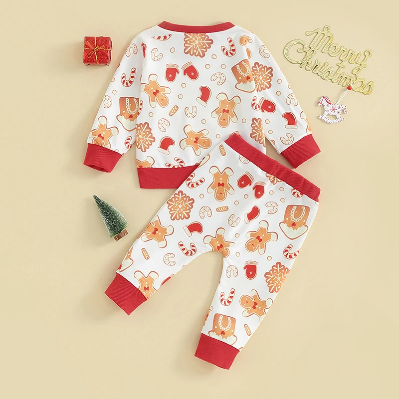 Newborn Toddler Baby Girl Boy Christmas Outfit Cookie Sweatshirt Top and Pants Set Cute Infant Photoshoot Clothes