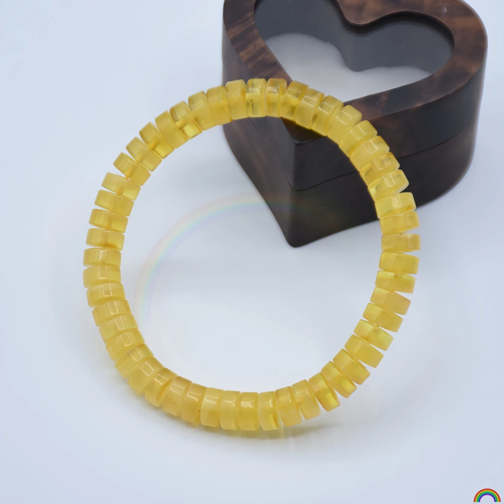 Natural beeswax amber blood amber straight cut bracelet condensed light flow year single circle beeswax wheel bead jewelry Rwbuy