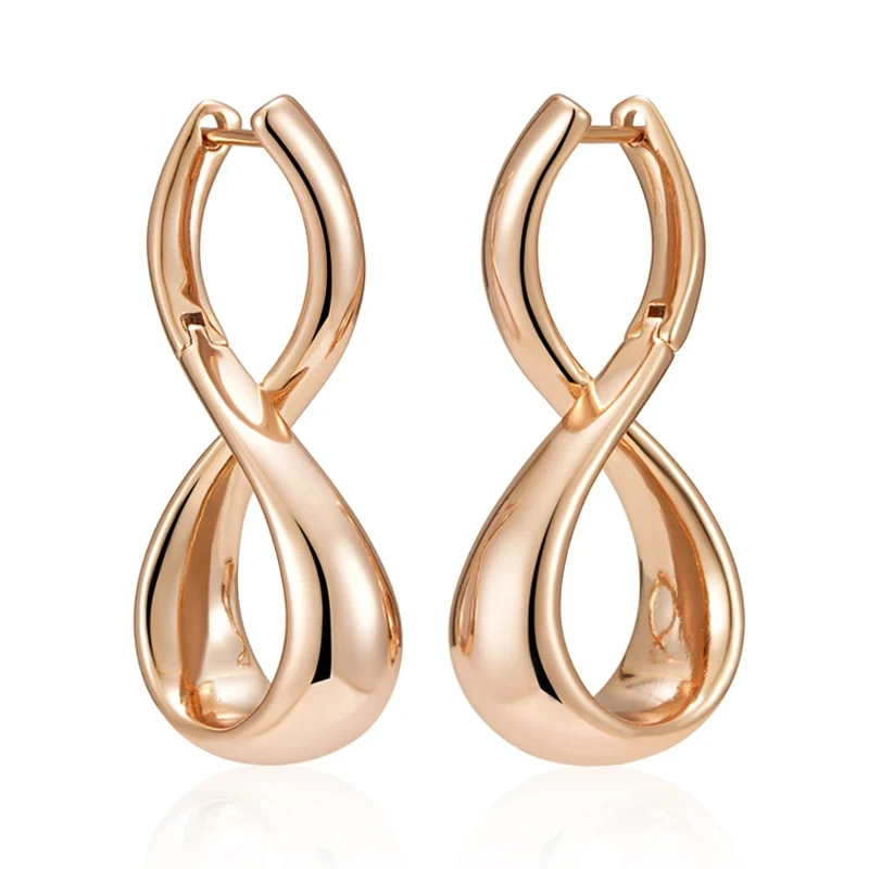 Wbmqda Geometric Shape Metal Long Drop Earrings For Women 585 Rose Gold Color Fashion Elegant Daily Matching Fine Jewelry Gifts