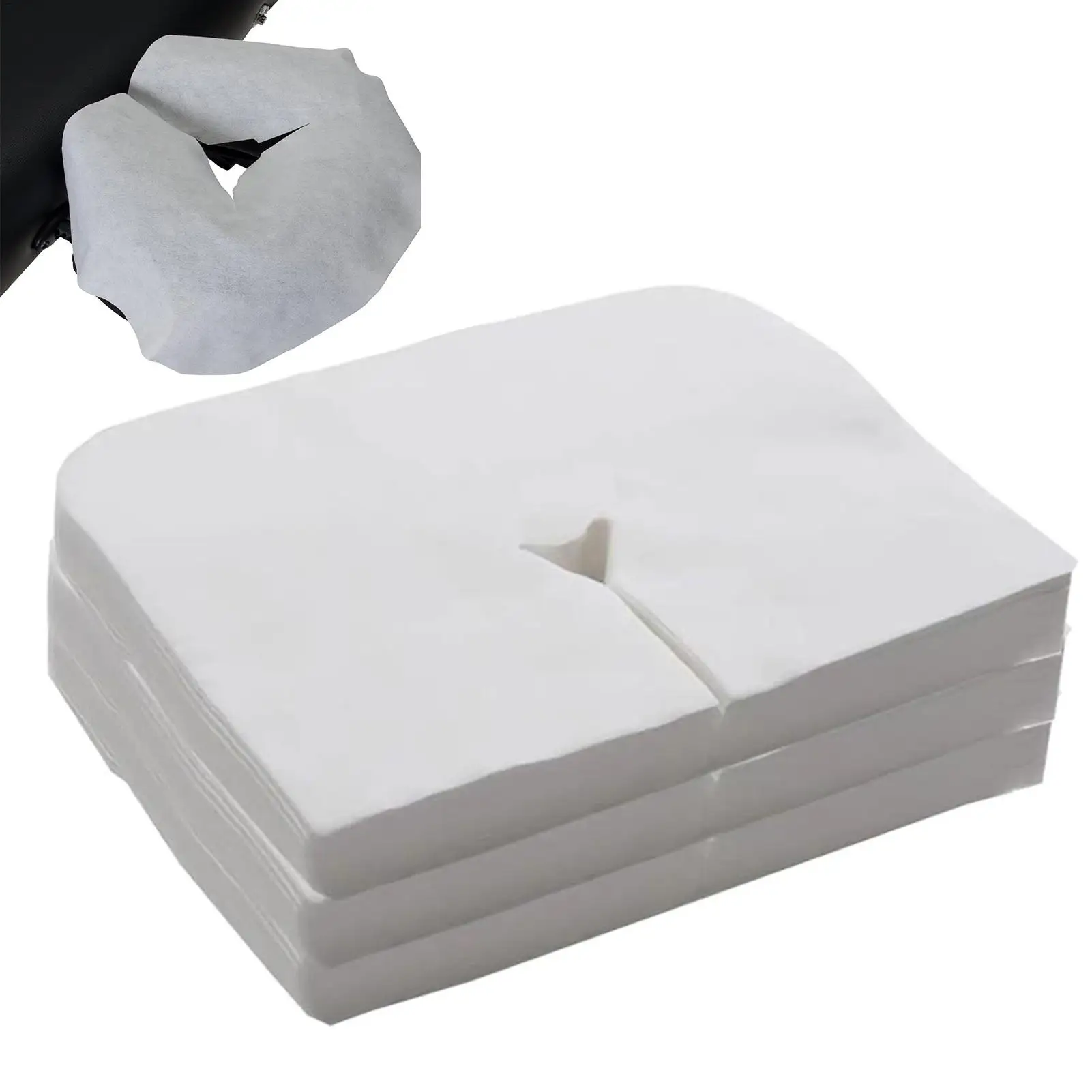 100pcs Disposable Face Cradle Covers Headrest Massage Pillow Paper Soft Non-Woven Face Covers for Spa Salon Beauty Supplies