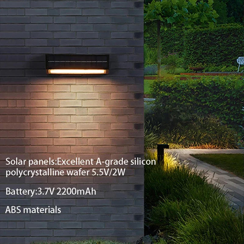 

Simple LED Solar Wall Lamp ABS Plastic Outdoor Sconce Front Exterior Wall Garden Light 5.5V Lithium Battery Lights Black Shell