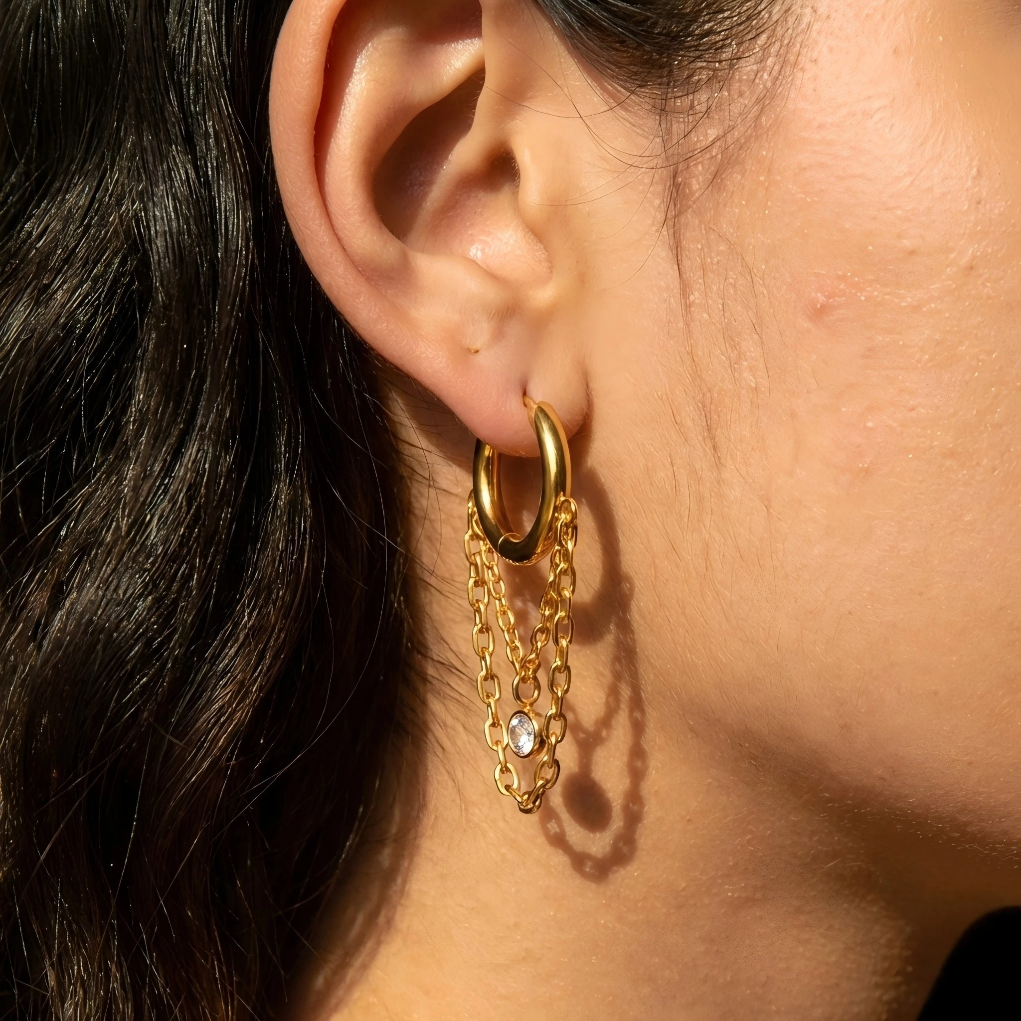 

Punk Hip Hop Layered Chain Hoop Earrings Gold Plated Stainless Steel Dangle CZ Zircon Charm Huggie Earring Women Fashion Jewelry