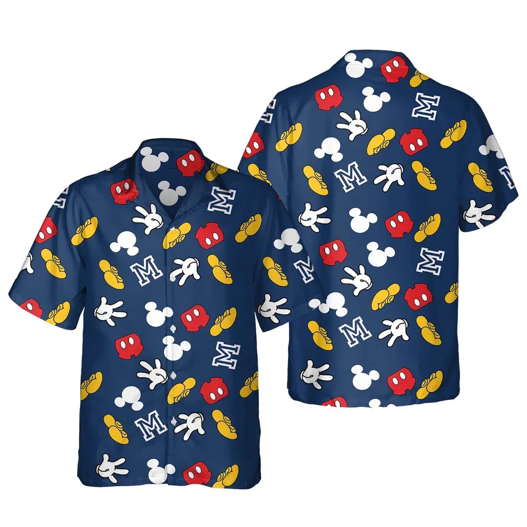 Camisas havaianas masculinas e femininas Mickey e Minnie, camisas casuais de praia manga curta, moda