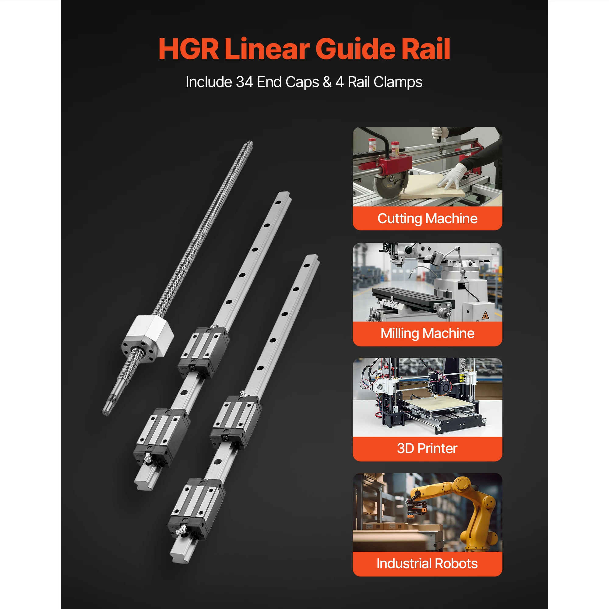SucceBuy Linear Rail Guide Kit HGR20 2PCS 600 mm Linear Rails and 1PCS Ball Screw 4PCS Slide Blocks for DIY CNC Routers Lathes