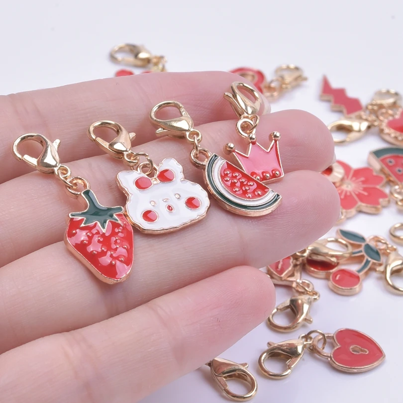 Random Charms With Lobster Clasps Fruit Animal Flower Enamel Charm Pendants For Jewelry Making Supplies Fit Keychain Backpack