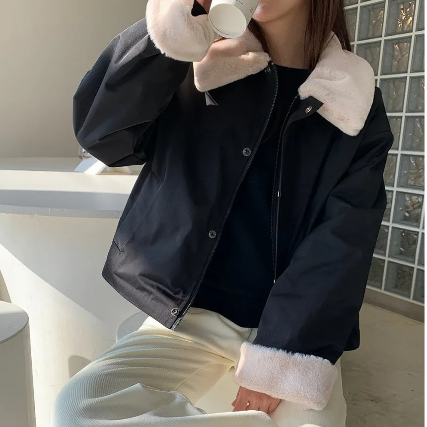 

Women's Chic Oversized Vintage Collar Warm Furry Jaet Loose Fit Autumn Winter New Sle Versatile Commute Long Sve Coat