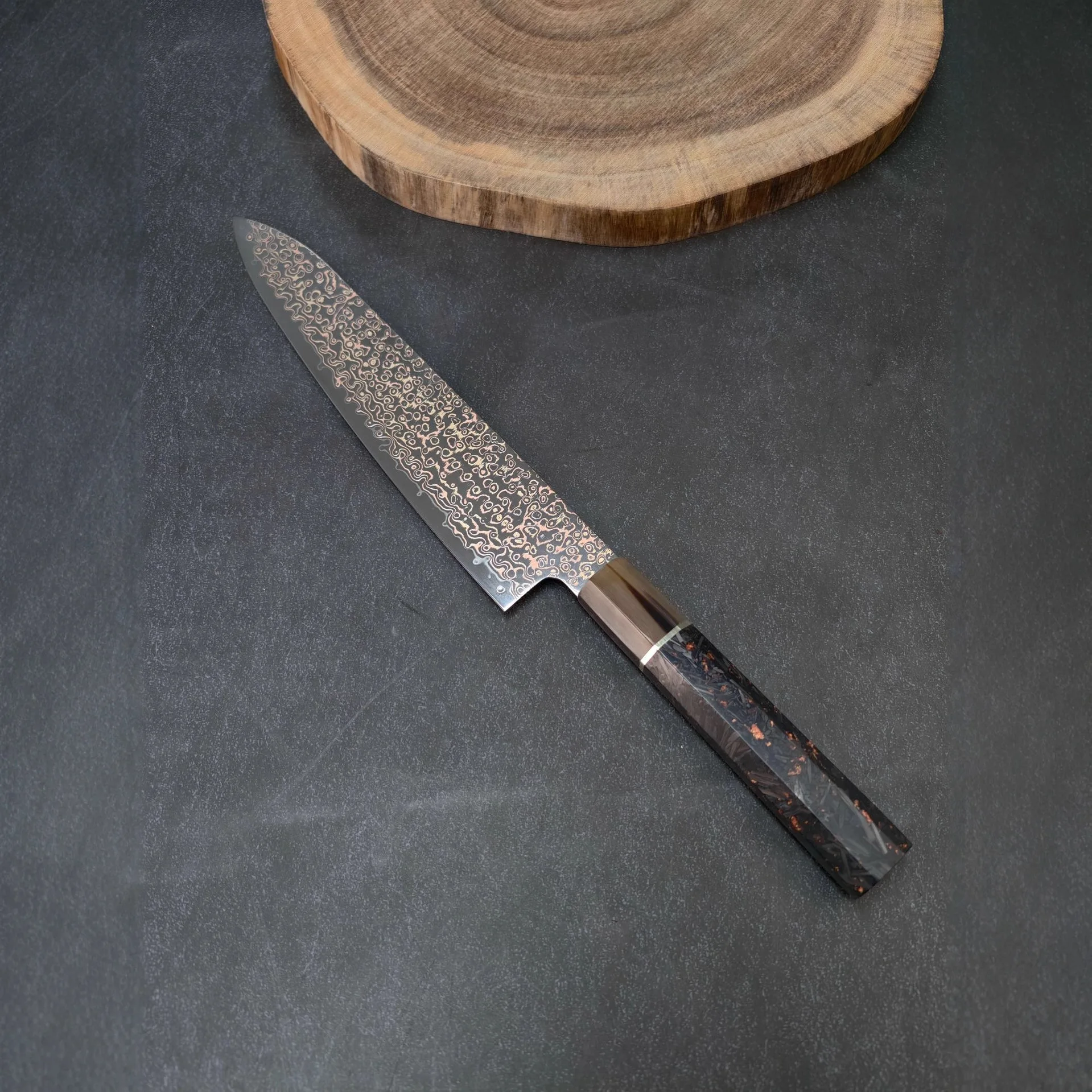 RHON Tircolour Cooper Damascus Steel Gyuto Knife Japanese Cuisine Kitchen Utility Chef's Meat Slicing Vegetable Cutting Knives