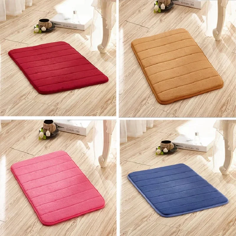 Home Bath Mat Coral Fleece Bathroom Carpet Water Absorption Non-slip Memory Foam Absorbent Washable Rug Toilet Floor Mat