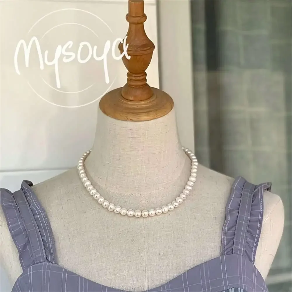 

MYSOYA ожерелье из белого пресноводного жемчуга 7-8 мм жемчуг подарочная коробка подарок для нее свадебные украшения подарок на Рождество, день рождения, Новый год