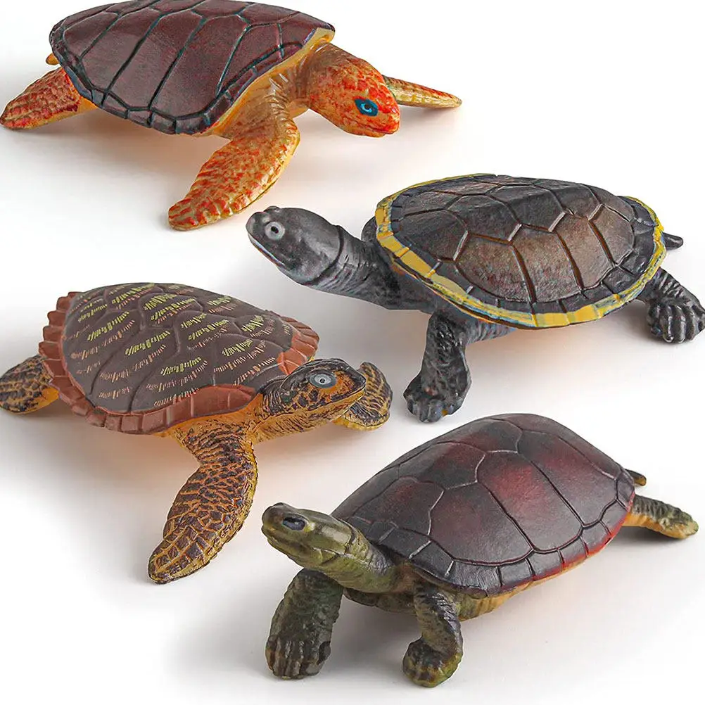 4Pcs Turtle Natural Plastic Decoration for Home Garden Shelf Desktop Party Favor Realistic Turtle Toys Desktop Tortoise Model