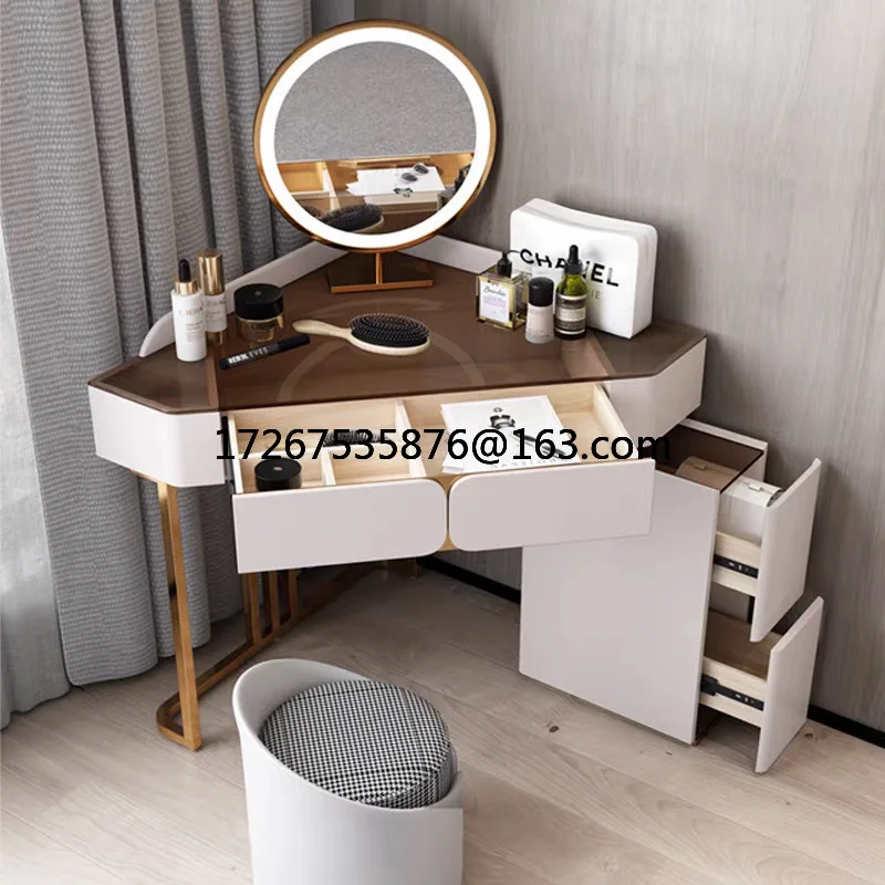 

Small apartment triangular corner dressing table Italian light luxury cream style master bedroom dressing table makeup table