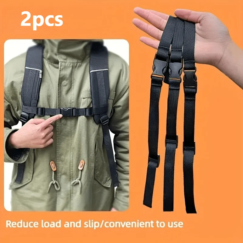 

2pcs Adjustable Backpack Chest Strap with Anti-Slip Buckle - Durable Nylon, Ideal for Outdoor Activities, Students, and Adults