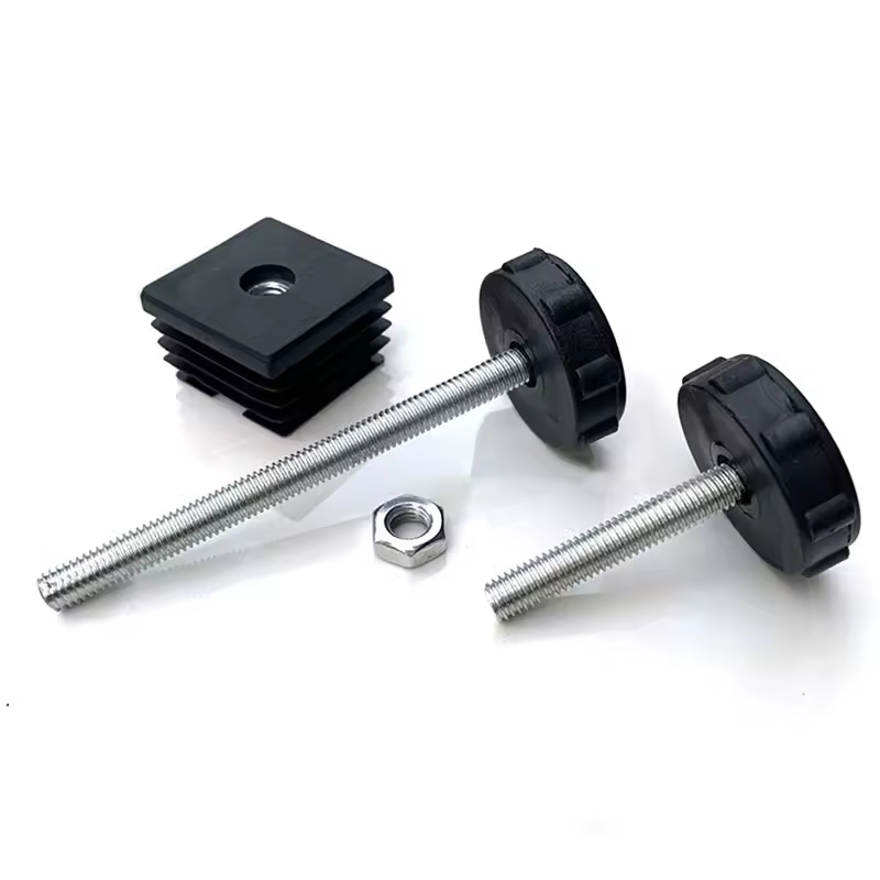 4Pcs Square Adjustable Foot Mat With M8 Nut Pipe Plug Black Rectangle Tube Furniture Leveling Feet Levelers For Table Chair Legs - Image 3